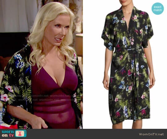 Fleur Du Mal Printed Silk Robe in Tropical worn by Brooke Logan (Katherine Kelly Lang) on The Bold and the Beautiful