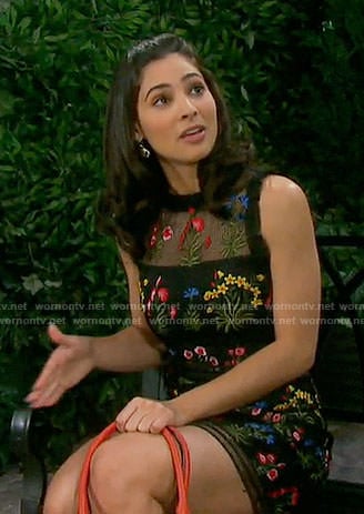 Gabi’s black floral embroidered dress on Days of our Lives