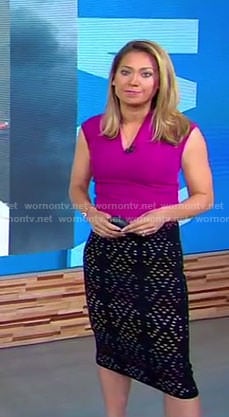 Gigner's purple v-neck top and black eyelet skirt on Good Morning America