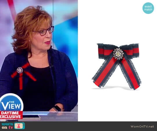 Grosgrain, crystal and faux pearl brooch by Gucci worn by Joy Behar on The View