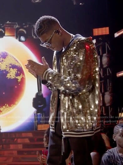 Hakeem's gold sequined hooded bomber jacket on Empire