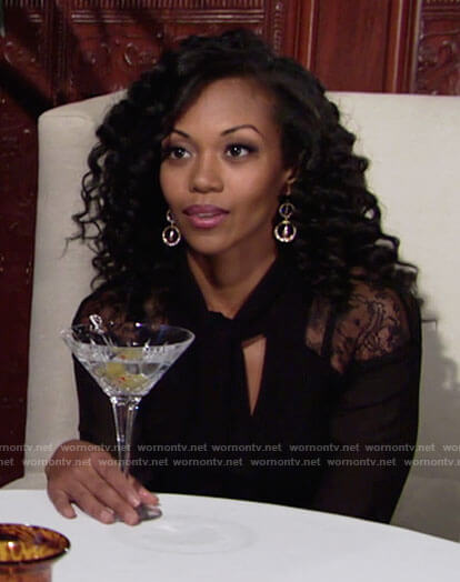 Hilary’s black lace shoulder blouse on The Young and the Restless