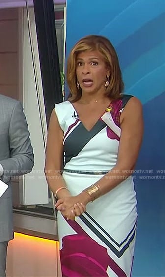 Hoda's blue flower print v-neck dress on Today