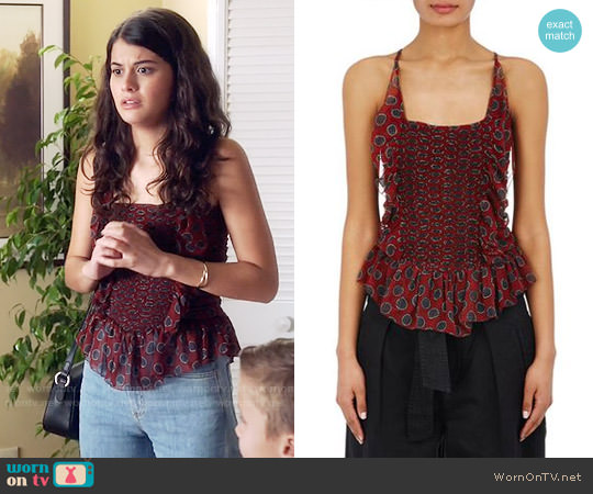 Etoile Isabel Marant Dotted Silk Ruched Top worn by Sabrina Pemberton (Sofia Black D'Elia) on The Mick