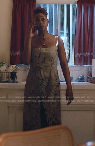 Issa's abstract print dress on Insecure