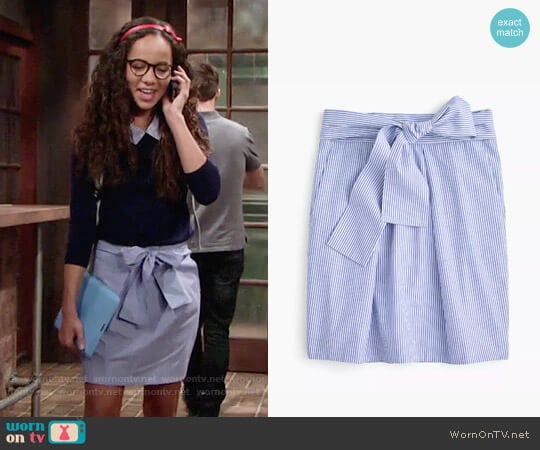 J. Crew Wrap-around tie skirt in shirting stripes worn by Mattie Ashby (Lexie Stevenson) on The Young and the Restless