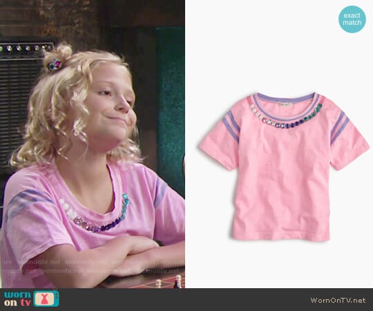 J. Crew Girls' Striped Gem Necklace T-shirt worn by Faith Newman (Alyvia Alyn Lind) on The Young and the Restless