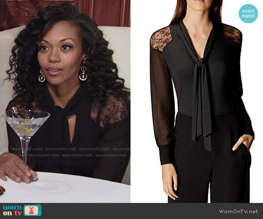 WornOnTV: Hilary’s black lace shoulder blouse on The Young and the ...