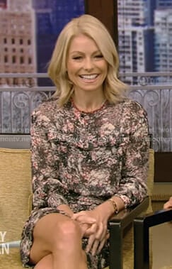 Kelly's black floral mini dress on Live With Kelly and Ryan