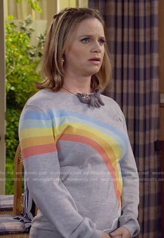 Kimmy's rainbow sweater on Fuller House