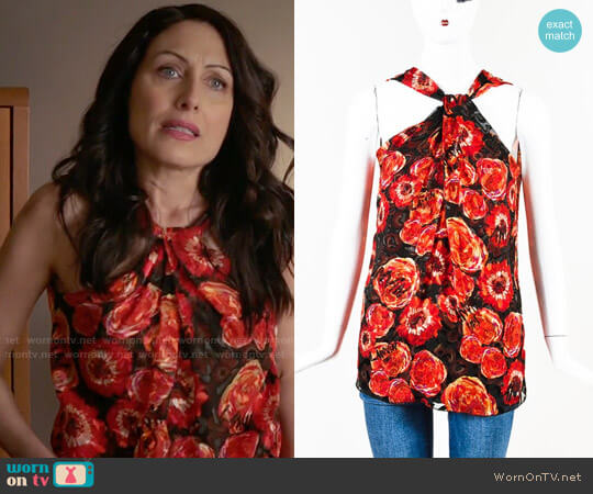 Lanvin Poppy Print Twist Neck Top worn by Abby McCarthy (Lisa Edelstein) on Girlfriends Guide to Divorce