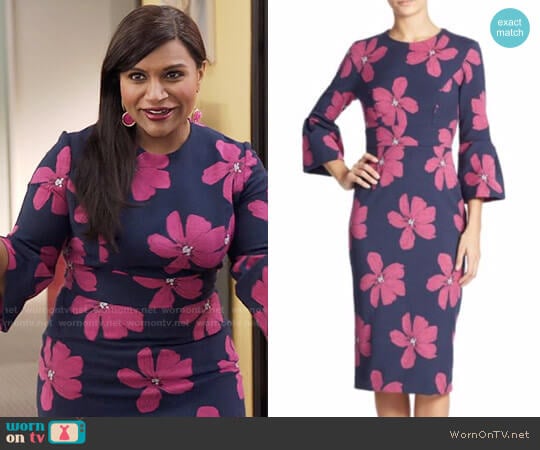 Lela Rose Floral Jacquard Dress worn by Mindy Lahiri (Mindy Kaling) on The Mindy Project