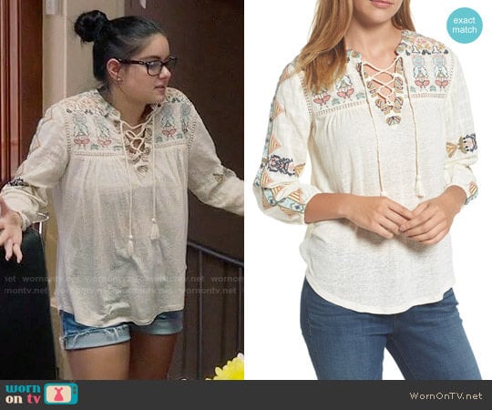 Lucky Brand Embroidered Lace-Up Top worn by Alex Dunphy (Ariel Winter) on Modern Family