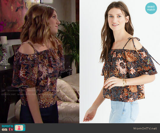 Madewell Silk Cold Shoulder Top in Sea Floral worn by Coco Spectra (Courtney Grosbeck) on The Bold and the Beautiful