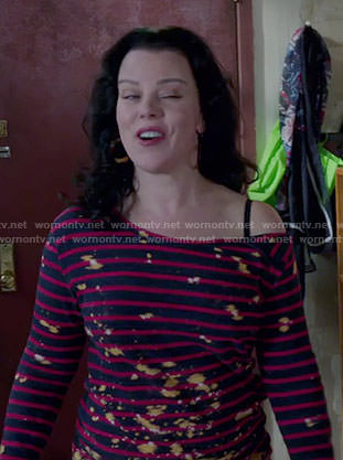 Maggie's red striped top with paint splatters on Younger
