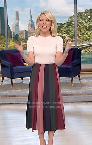 Megyn’s multi-color pleated midi skirt on Megyn Kelly Today