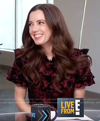 Melanie’s red velvet ruffled dress on Live from E!