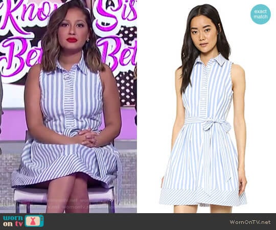 Sleeveless Striped Tie-Waist Shirtdress by Milly worn by Adrienne Houghton on The Real