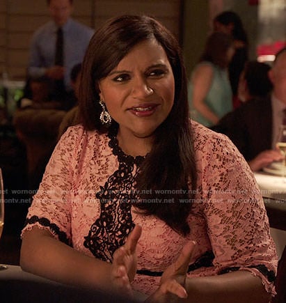 Mindy’s pink and black lace dress on The Mindy Project