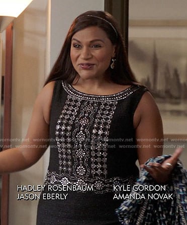 Mindy’s black embellished dress on The Mindy Project