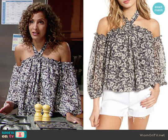 MISA Los Angeles Lively Floral Off Shoulder Top worn by Lily Winters (Christel Khalil) on The Young and the Restless