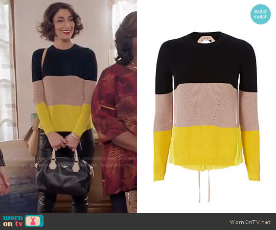 No. 21  Striped Silk Back Knit worn by Delia (Necar Zadegan) on Girlfriends Guide to Divorce