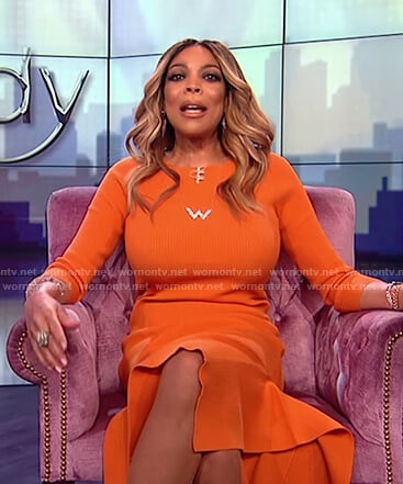 Wendy’s orange ribbed long sleeve dress on The Wendy Williams Show