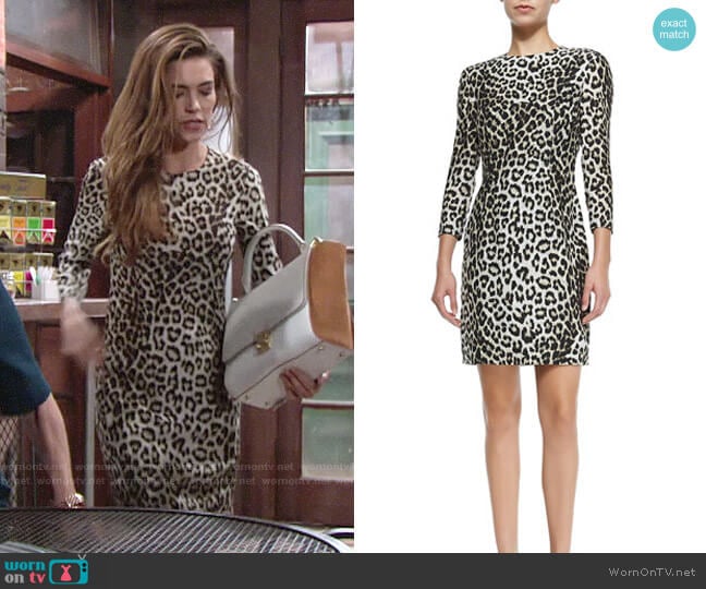 Rag & Bone 3/4 Sleeve Fitted Leopard Dress worn by Victoria Newman (Amelia Heinle) on The Young and the Restless