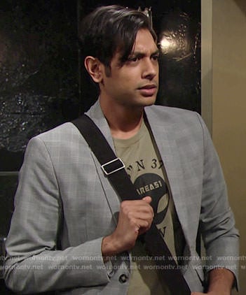 Ravi's Area 51 tee and plaid blazer on The Young and the Restless