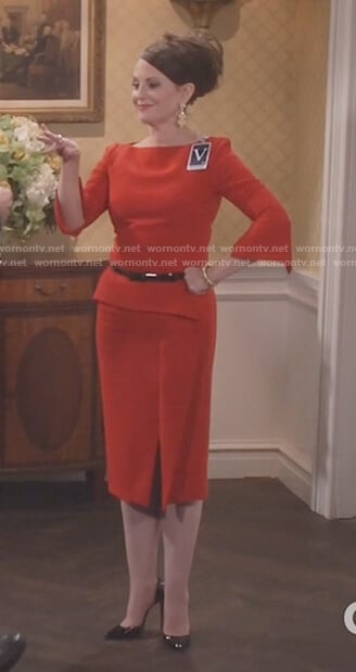 Karen’s red split hem dress on Will and Grace