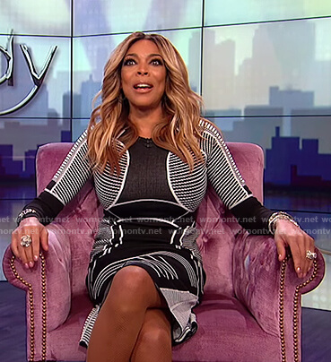 Wendy’s black and white striped ribbed dress on The Wendy Williams Show