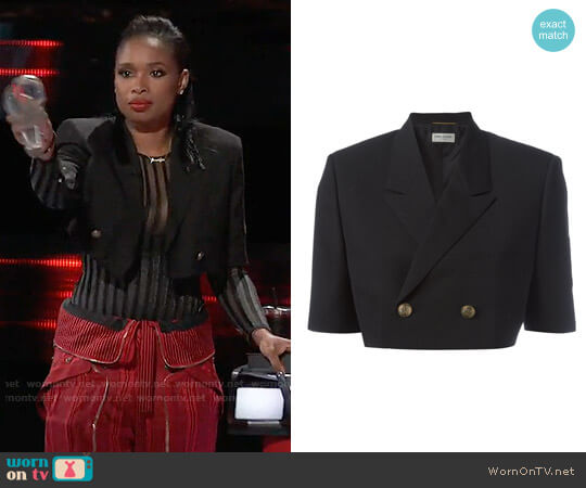 Saint Laurent Oversized Feconstructed Spencer Officer Jacket worn by Jennifer Hudson on The Voice