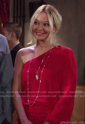 Sharon's red one-sleeve top on The Young and the Restless