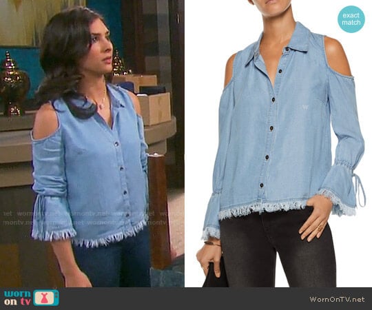 Splendid Cold Shoulder Frayed Shirt worn by Gabi Hernandez (Camila Banus) on Days of our Lives