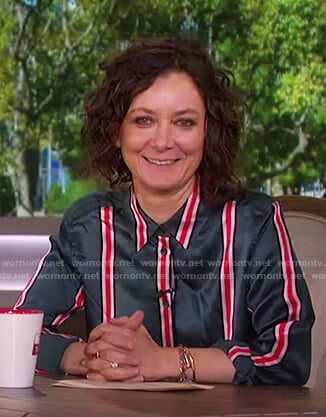 Sara's green and red striped blouse on The Talk