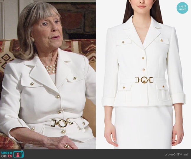 Tahari ASL Three-Button Belted Skirt Suit worn by Dina Mergeron (Marla Adams) on The Young and the Restless