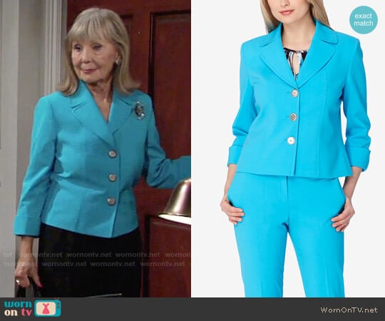 Tahari ASL Cuffed Three-Button Blazer worn by Dina Mergeron (Marla Adams) on The Young and the Restless