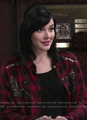 Tessa’s red embellished plaid shirt on The Young and the Restless