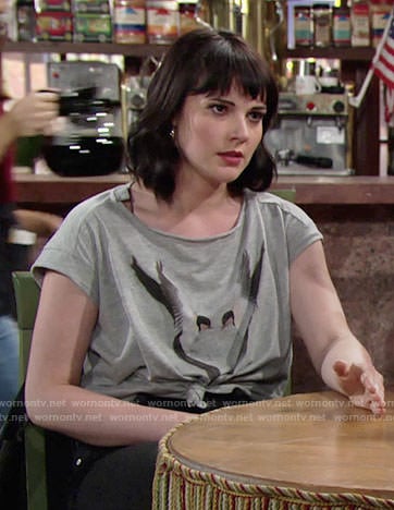 Tessa's grey bird graphic tee on The Young and the Restless