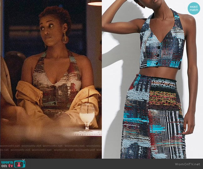 Tome Tweed Halter Bustier Top and Midi Skirt worn by Issa Dee (Issa Rae) on Insecure