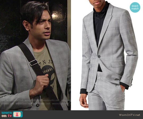 Topman Ultra Skinny Fit Check Suit Jacket worn by Ravi Shapur (Abhi Sinha) on The Young and the Restless