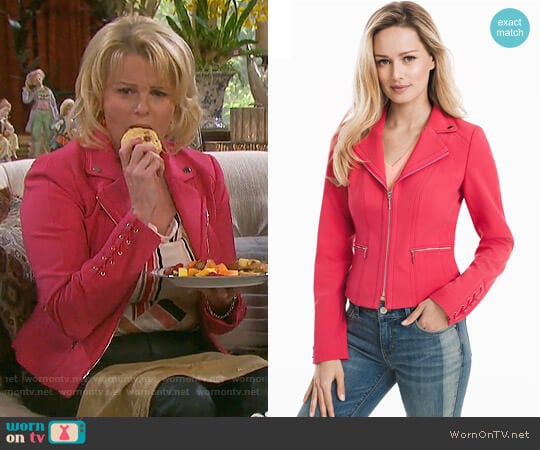 White House Black Market Lace-Up Detail Moto Jacket  worn by Adrienne Johnson Kiriakis (Judi Evans) on Days of our Lives