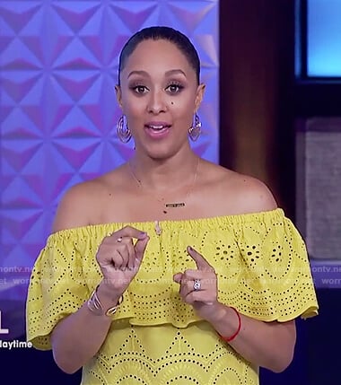 Tamera's yellow ruffle eyelet top on The Real