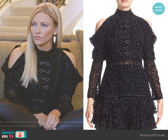 Cold Shoulder Floral Burnout Velvet Blouse by Yigal Azrouel worn by Stephanie Hollman on The Real Housewives of Dallas