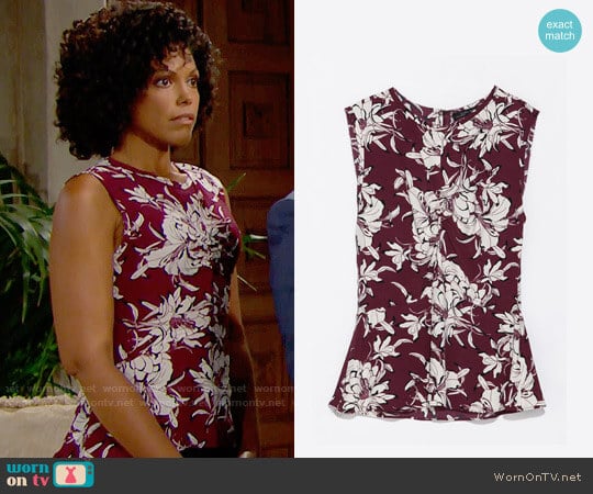 Zara Printed Top with Gathered Front worn by Maya Avant (Karla Mosley) on The Bold and the Beautiful