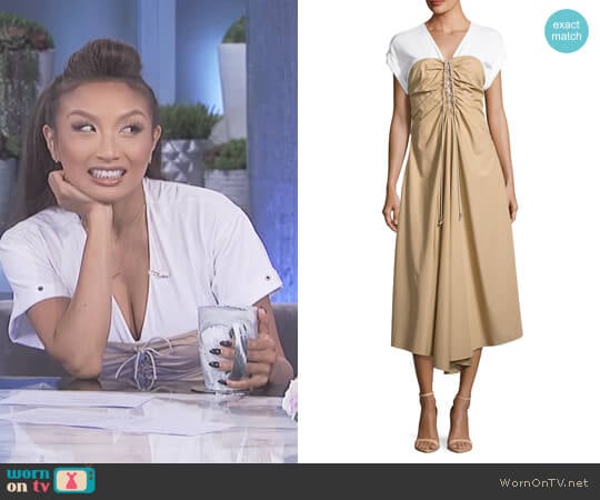 Cap-Sleeve Gathered Front Cotton Woven Dress by 3.1 Phillip Lim worn by Jeannie Mai on The Real