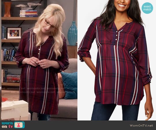 A Pea In The Pod Maternity Split-Neck Blouse worn by Bernadette Rostenkowski (Melissa Rauch) on The Big Bang Theory