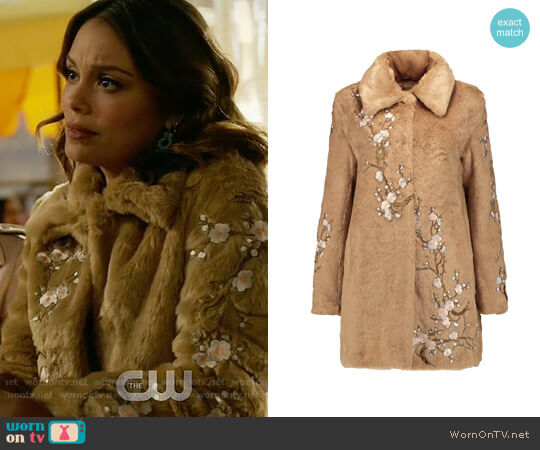 Ainea Appliquéd faux fur coat worn by Cristal Flores (Nathalie Kelley) on Dynasty