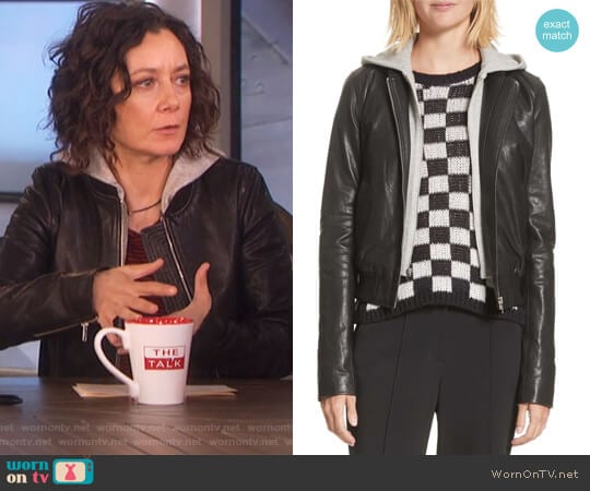 Edison Leather Jacket with Removable Hooded Inset by A.L.C. worn by Sara Gilbert on The Talk