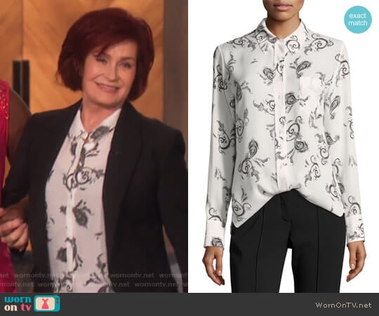 Scott Button-Front Long-Sleeve Silk Blouse by ALC worn by Sharon Osbourne on The Talk